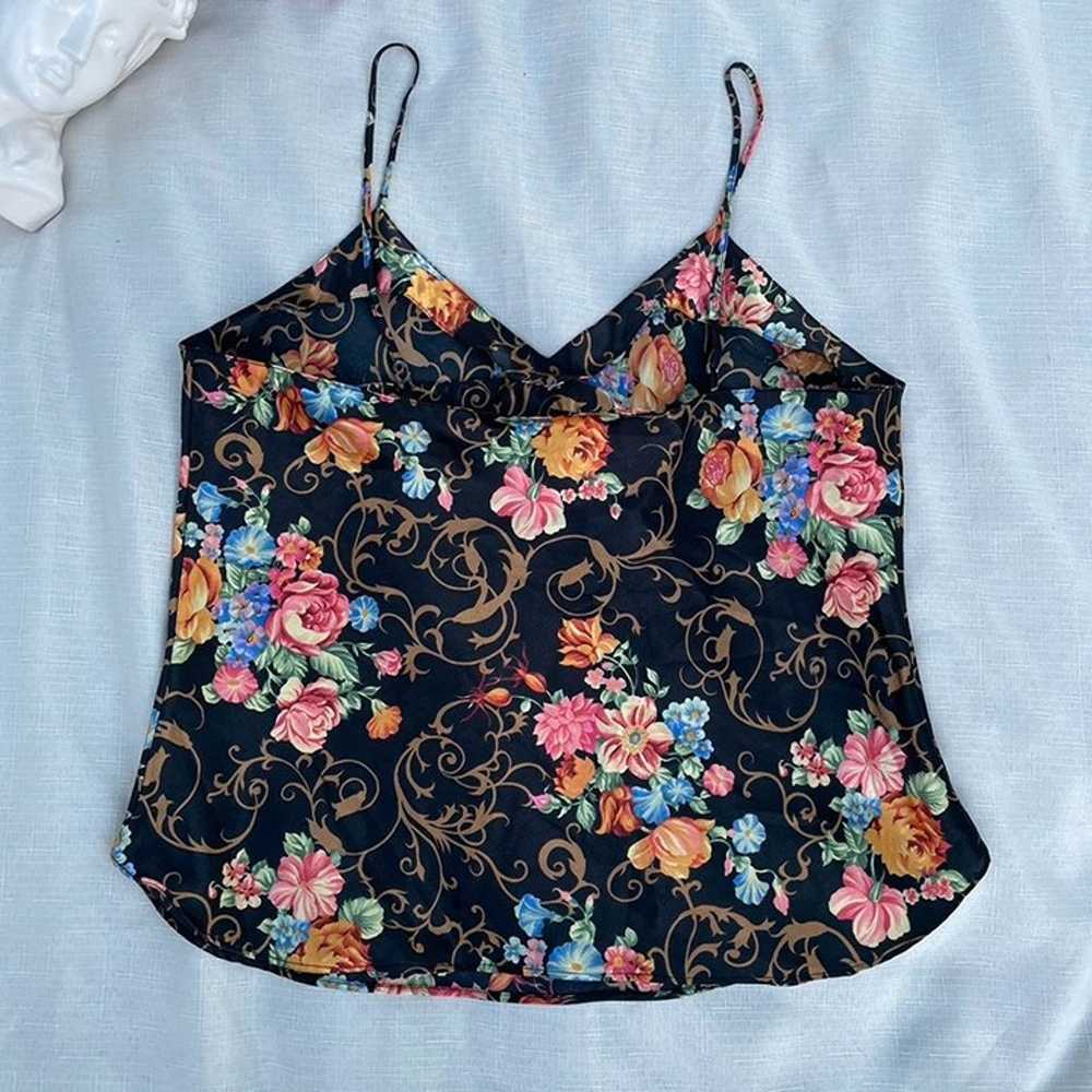 top black floral cami slip with spaghetti straps … - image 3