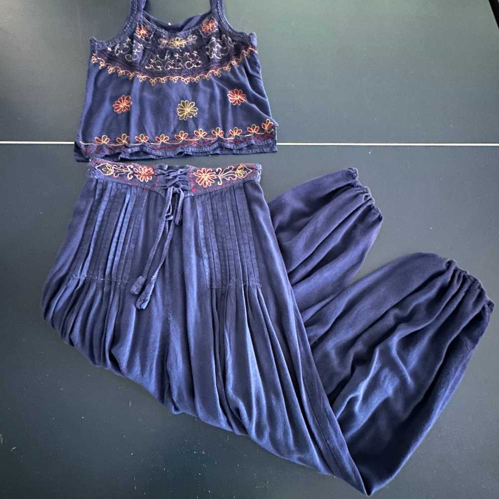 Free People Blue Silk Embroidered Indowestern Leh… - image 2