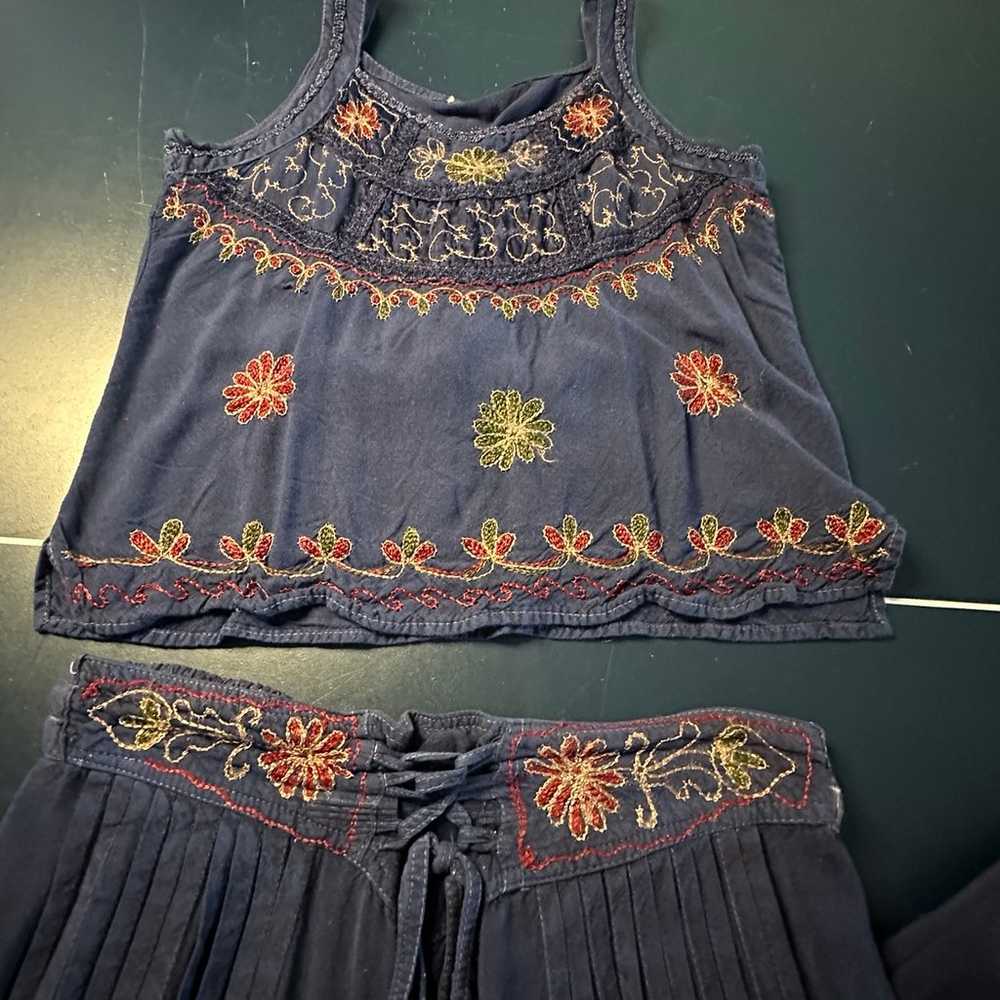 Free People Blue Silk Embroidered Indowestern Leh… - image 4