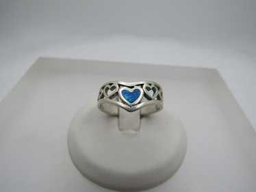 Vintage Sterling Faux Inlaid Opal Heart Ring, Sz.… - image 1