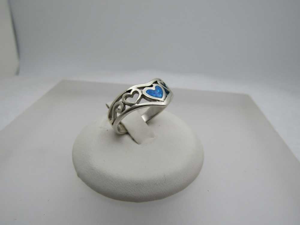 Vintage Sterling Faux Inlaid Opal Heart Ring, Sz.… - image 2