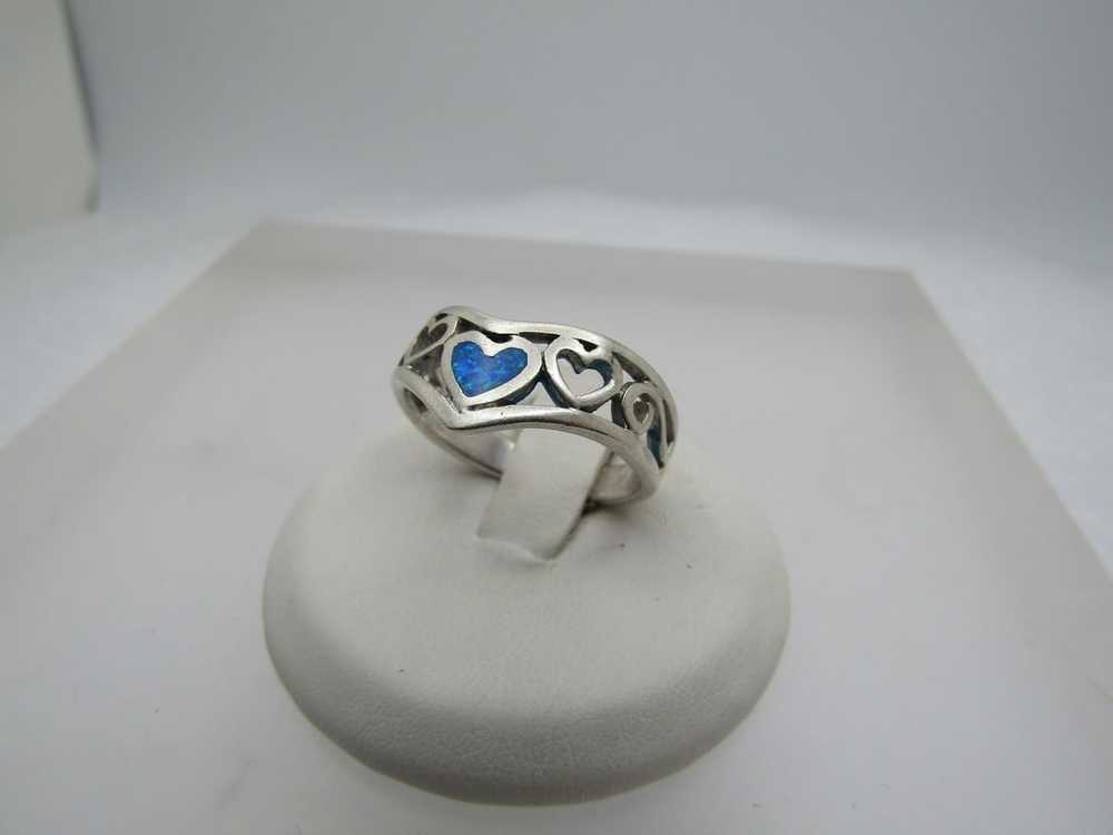 Vintage Sterling Faux Inlaid Opal Heart Ring, Sz.… - image 3