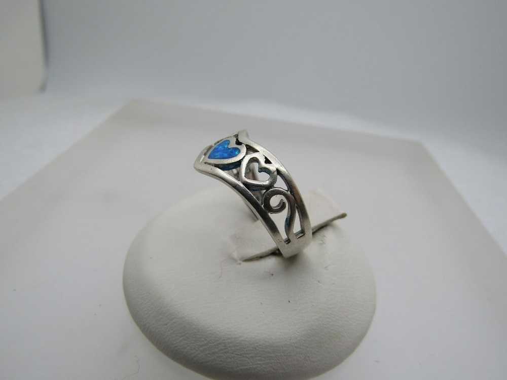 Vintage Sterling Faux Inlaid Opal Heart Ring, Sz.… - image 4