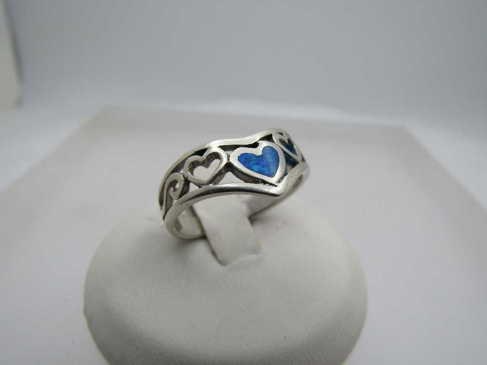 Vintage Sterling Faux Inlaid Opal Heart Ring, Sz.… - image 5