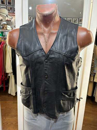 80’s Black Snap Buttons Leather Vest