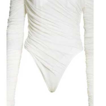 New MUGLER Ruched Off the Shoulder Mesh Bodysuit … - image 1