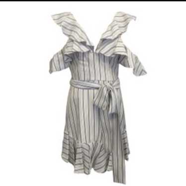 ZIMMERMANN White/Blue Striped Ruffled Cold Shoulde