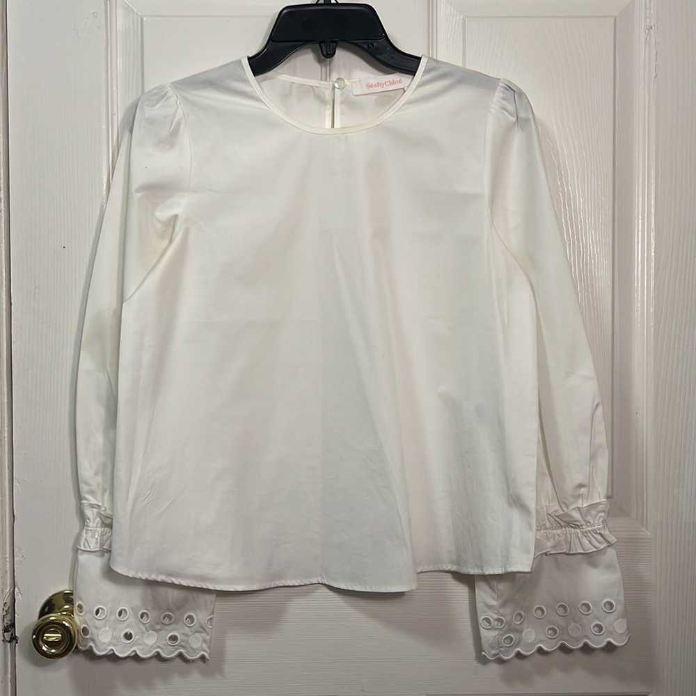 See by Chloé - Puff Sleeve Poplin Shirt - White -… - image 2