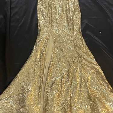 prom dress gold sequin with slit - image 1