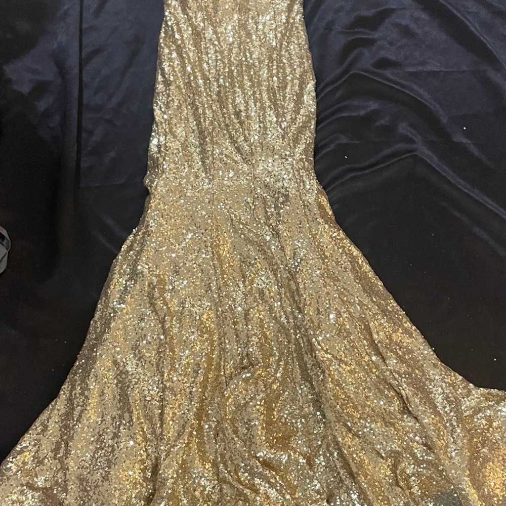 prom dress gold sequin with slit - image 2