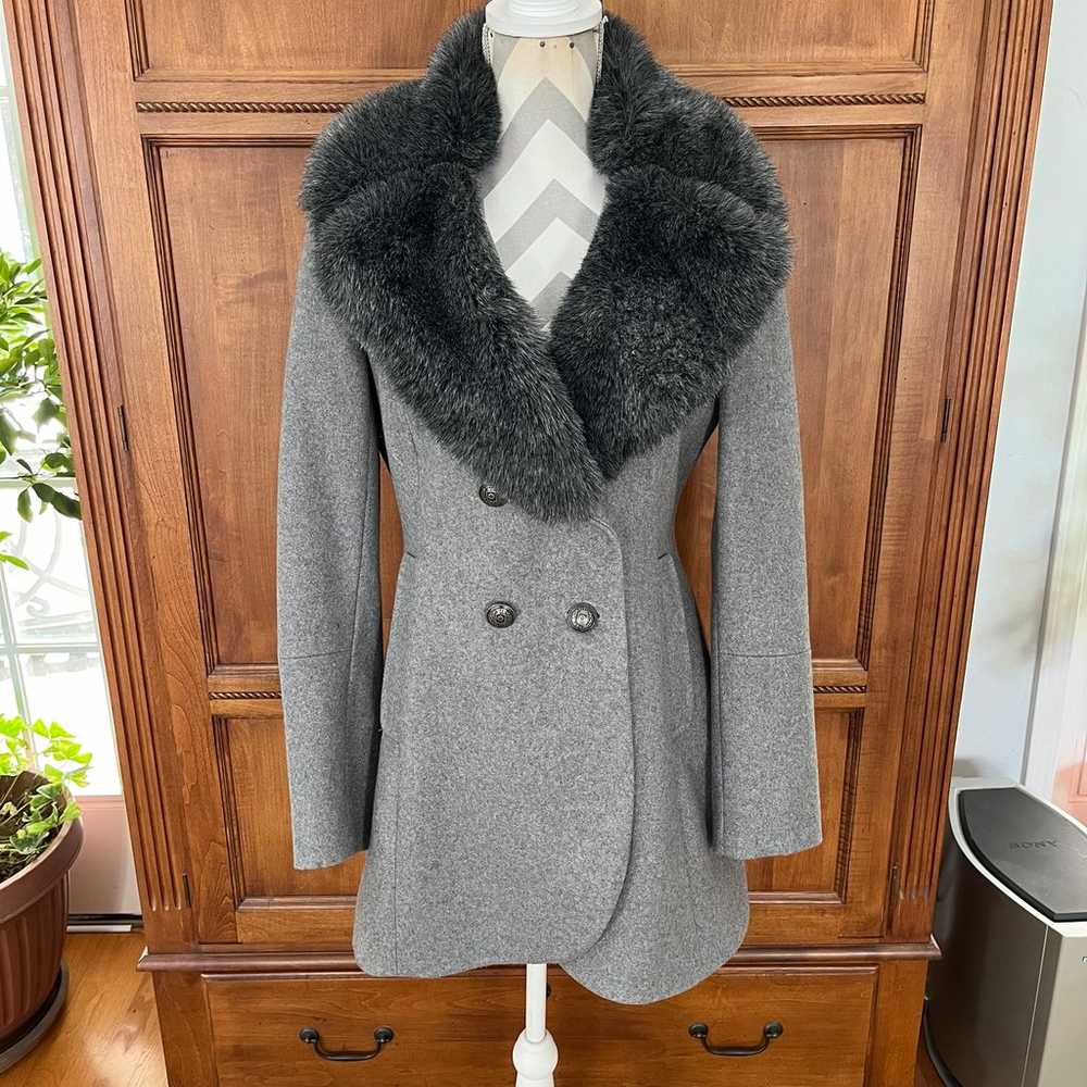 French Connection Wool Blend Faux Fur Collar Coat - image 1