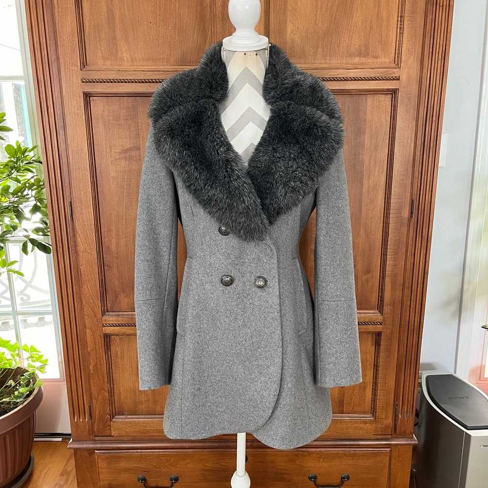 French Connection Wool Blend Faux Fur Collar Coat - image 2