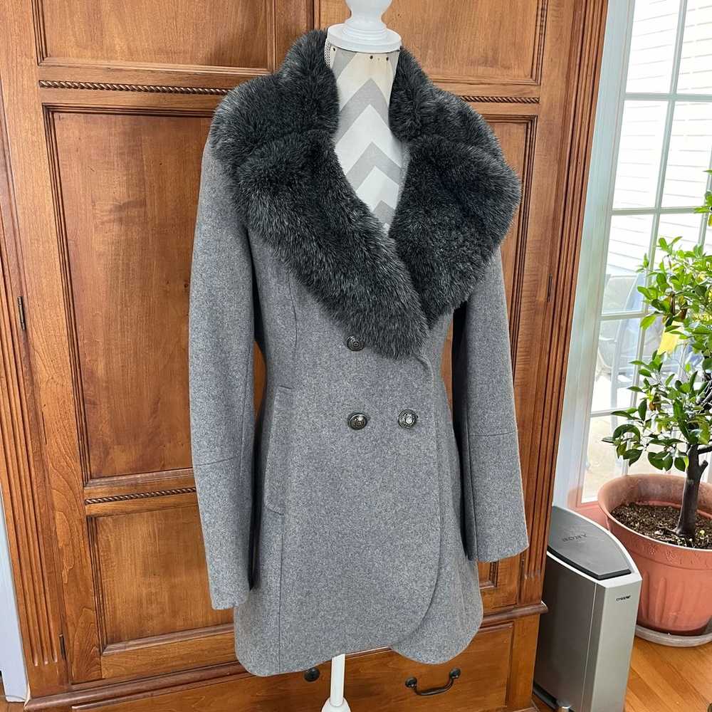 French Connection Wool Blend Faux Fur Collar Coat - image 3