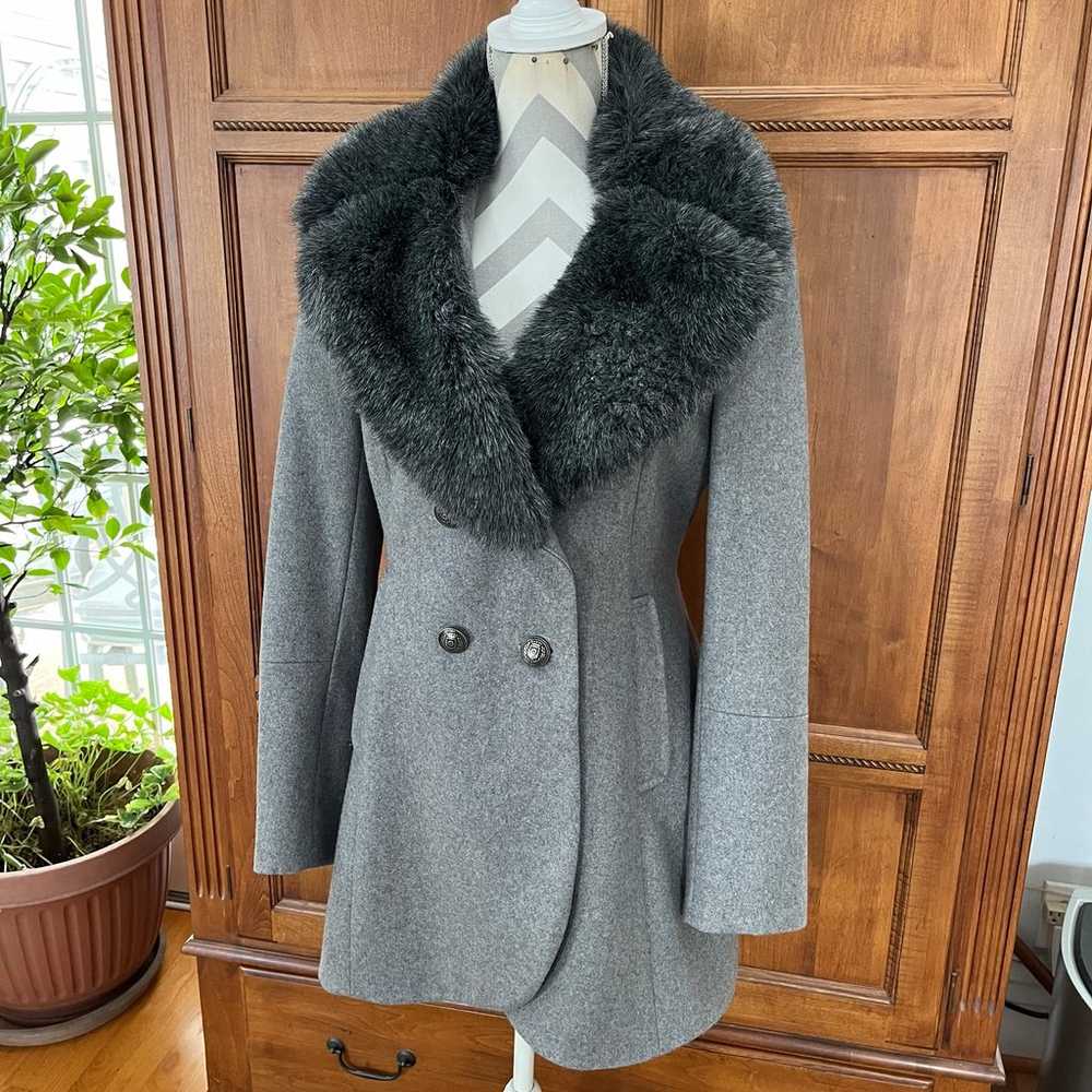 French Connection Wool Blend Faux Fur Collar Coat - image 4