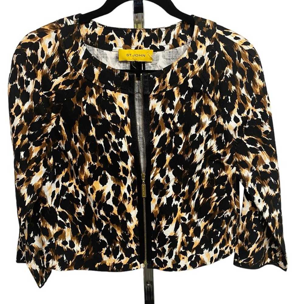 St. John animal print jacket front zip long sleev… - image 1