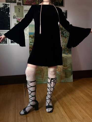 1970s Black Velvet Bat Wing Sleeve Mini Dress - image 1