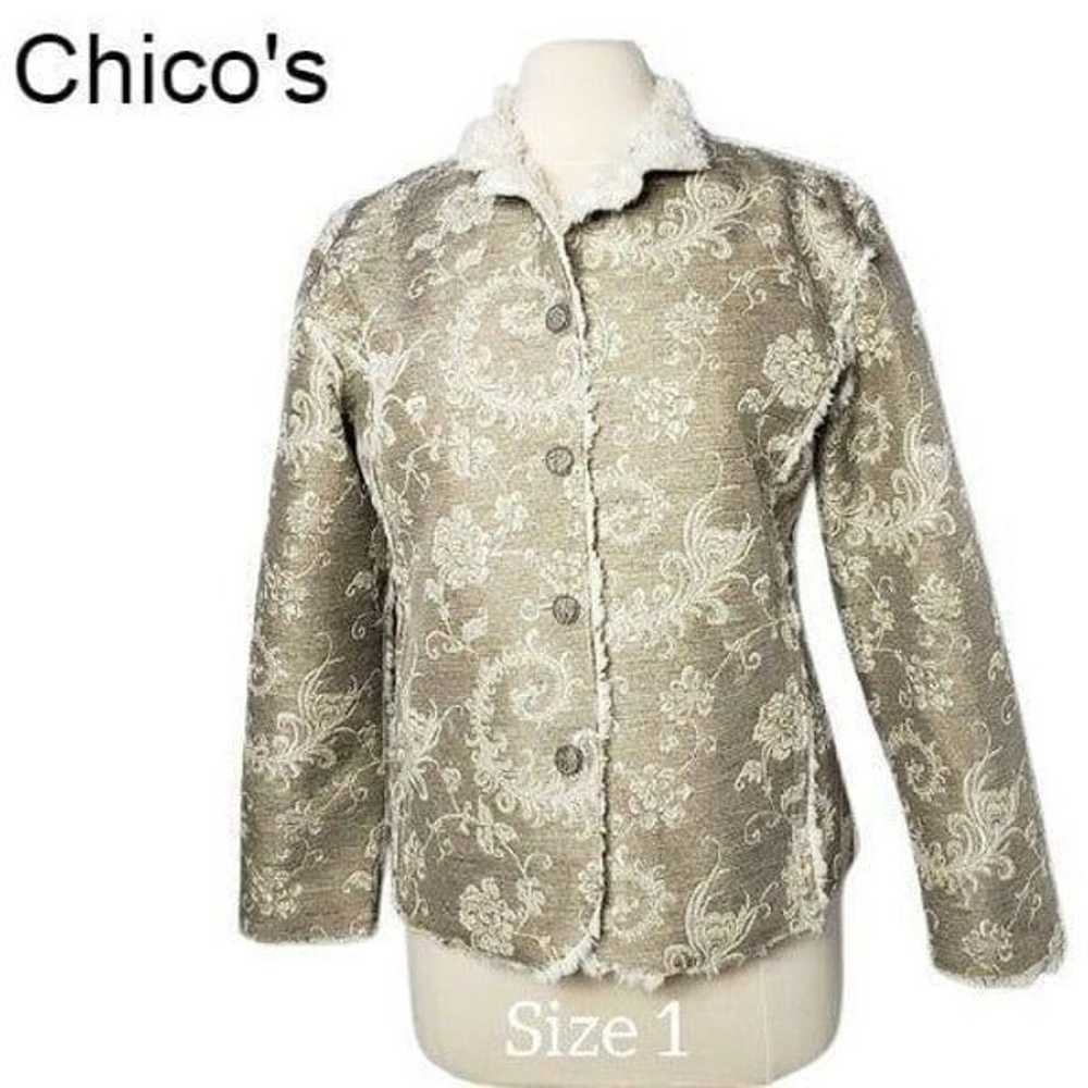 Chico's Women's Jacket Sz 8 Faux Fur Button Up Dr… - image 1