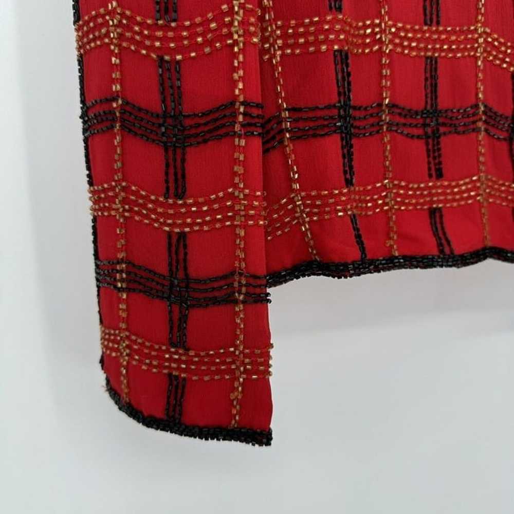 Vintage Red Silk Jacket Black Gold Beaded Papell … - image 3