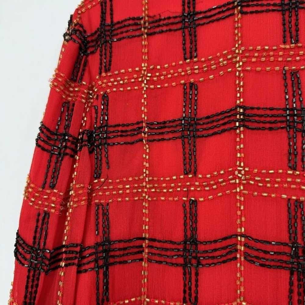 Vintage Red Silk Jacket Black Gold Beaded Papell … - image 8