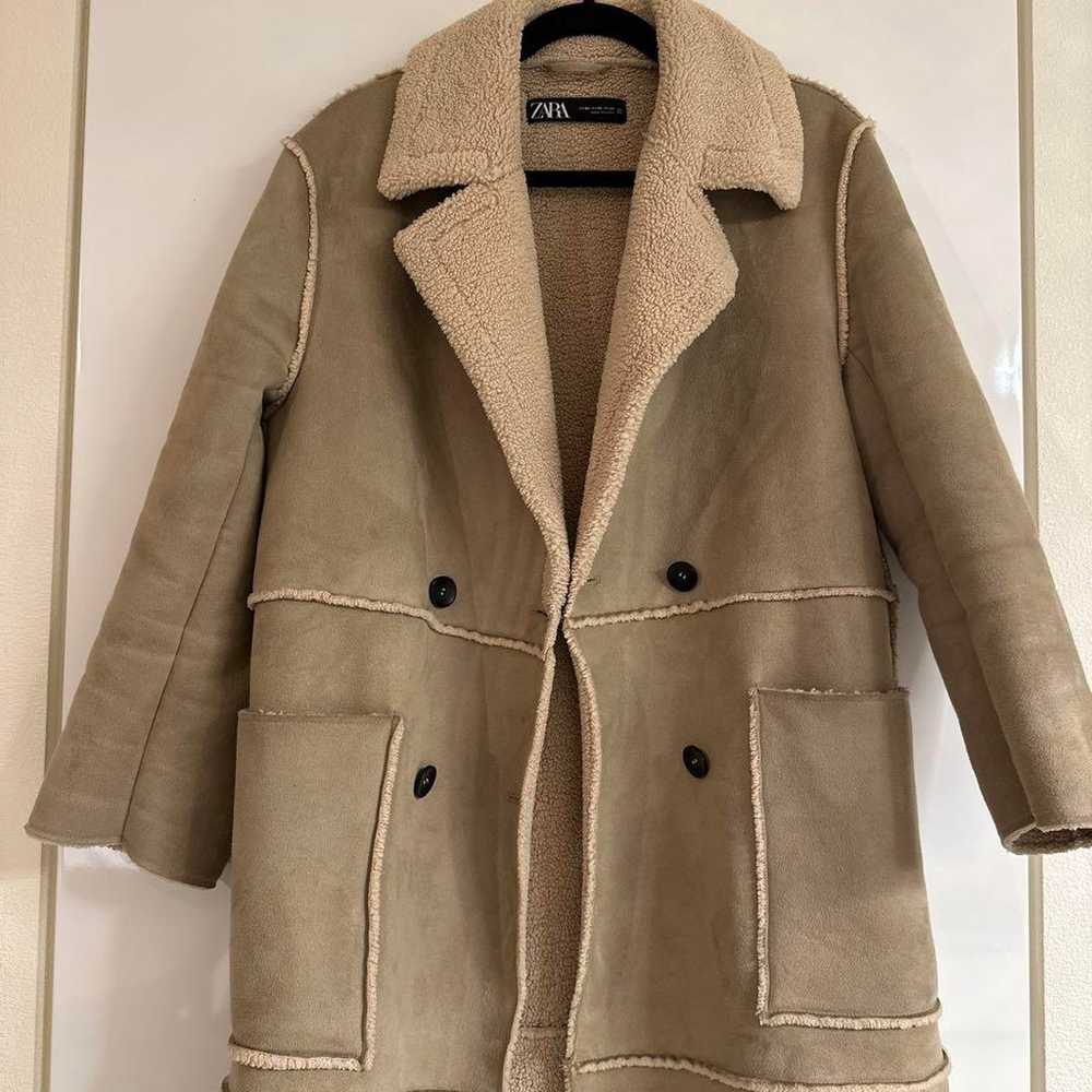 ZARA Shearling Coat M Beige - image 2