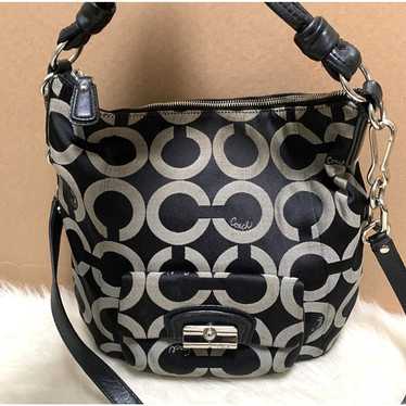 Coac Kristin handbag 15354 Embroidered Sateen Signature Hobo Black hot Silver Grey