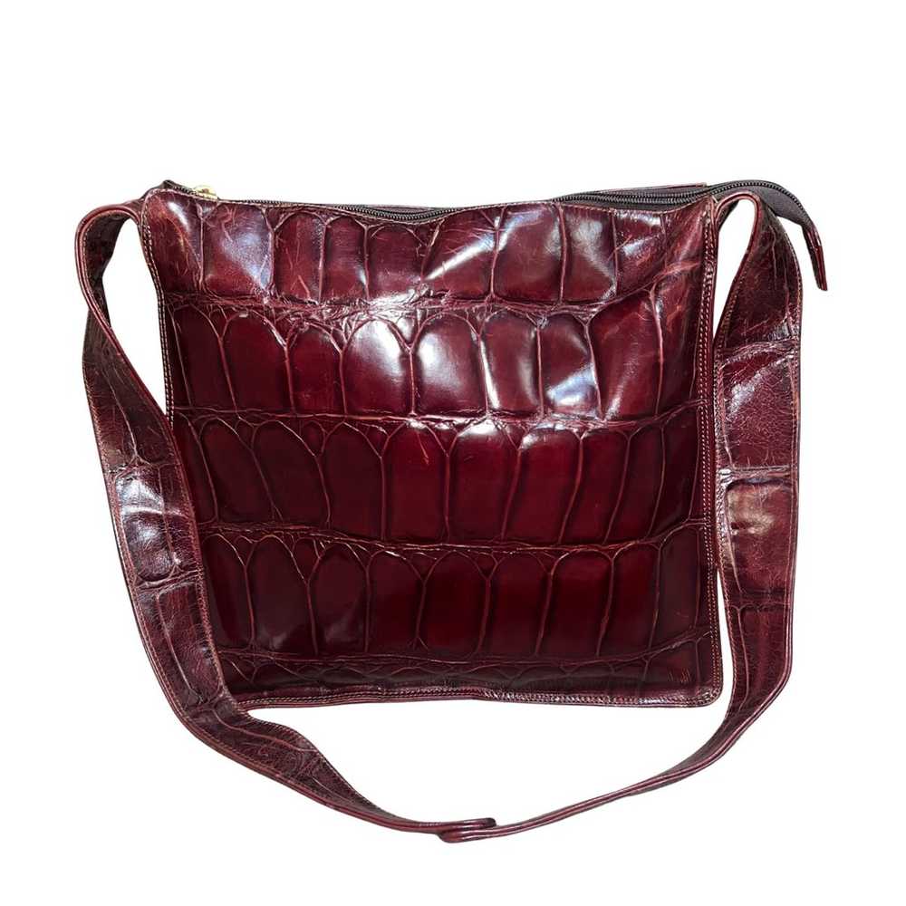 Italian Leather Cross Body Purse Burgundy Croc Em… - image 1