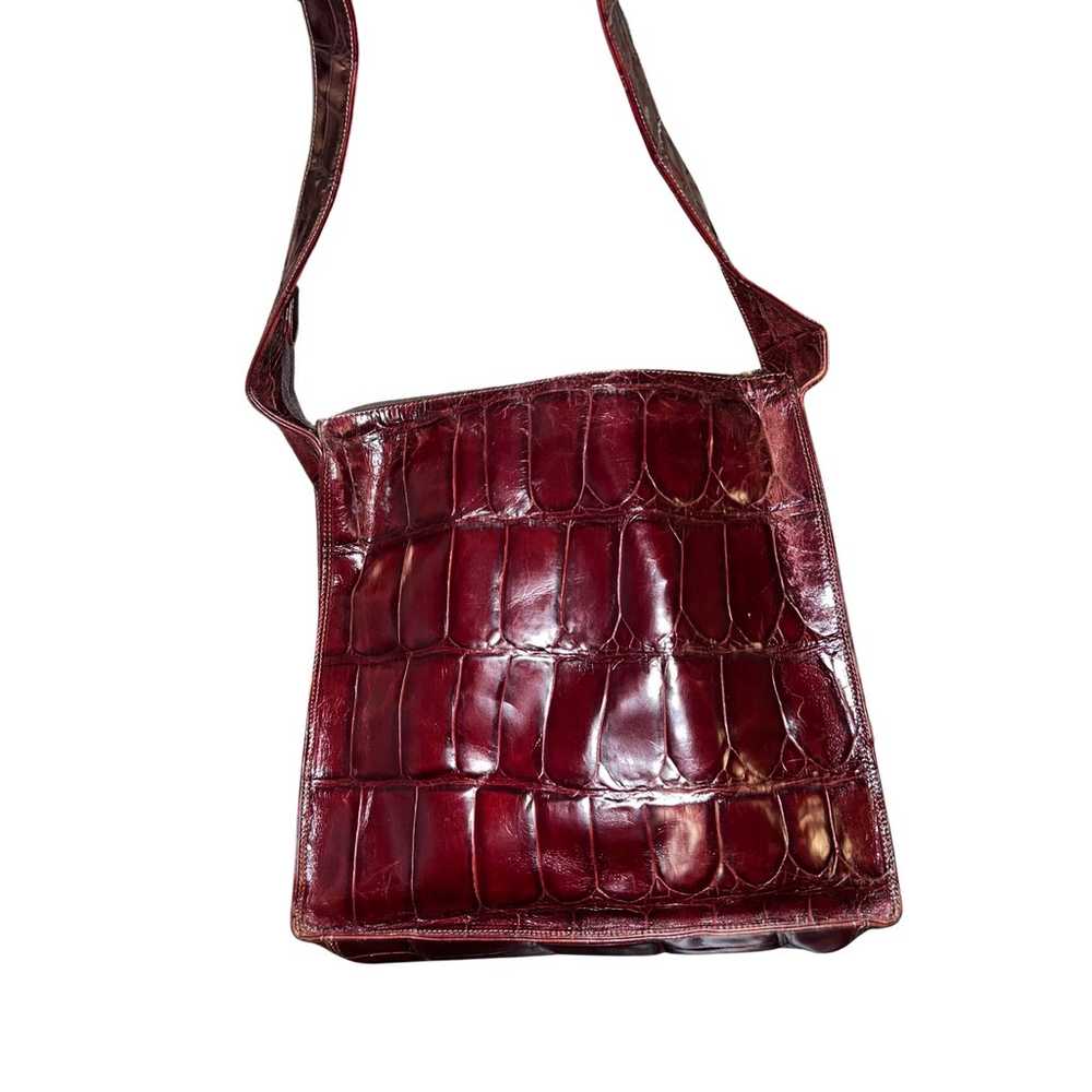 Italian Leather Cross Body Purse Burgundy Croc Em… - image 2