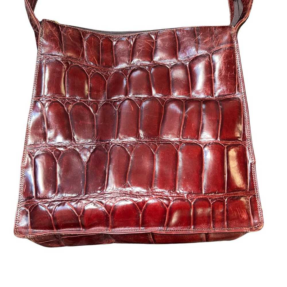 Italian Leather Cross Body Purse Burgundy Croc Em… - image 3