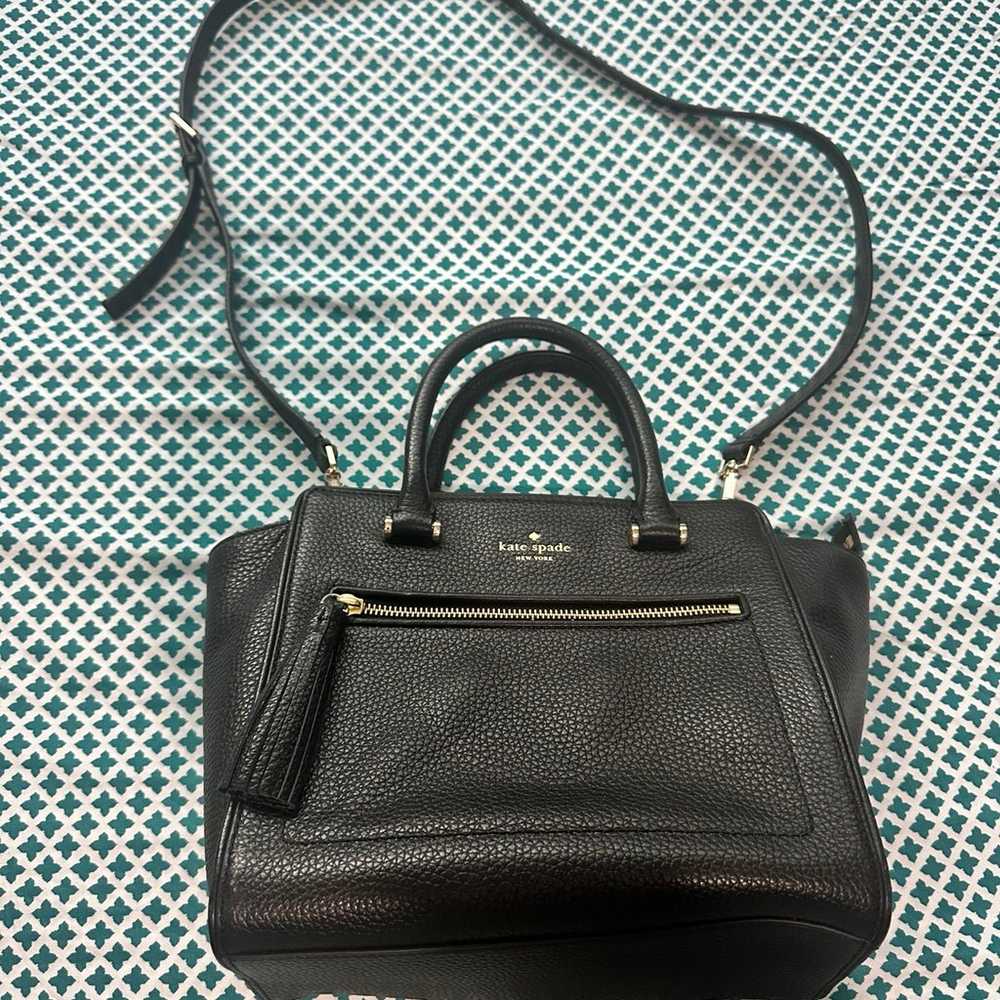 KATE SPADE~BLACK PEBBLED LEATHER SATCHEL TOTE CRO… - image 1