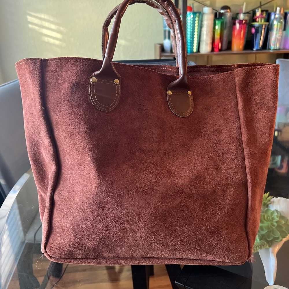 Brookstone Brown Suede Leather Tote - image 1