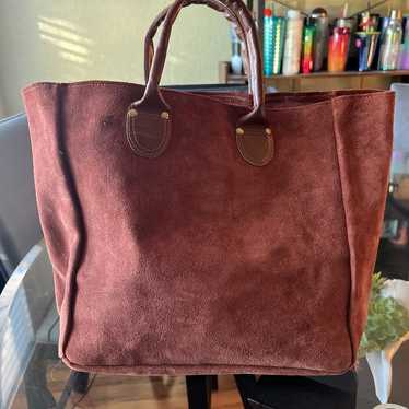 Brookstone Brown Suede Leather Tote - image 1