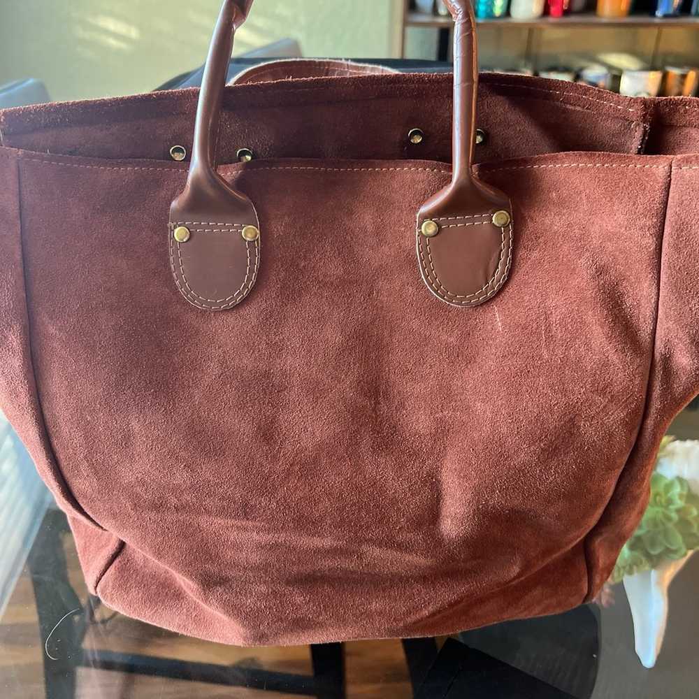 Brookstone Brown Suede Leather Tote - image 2