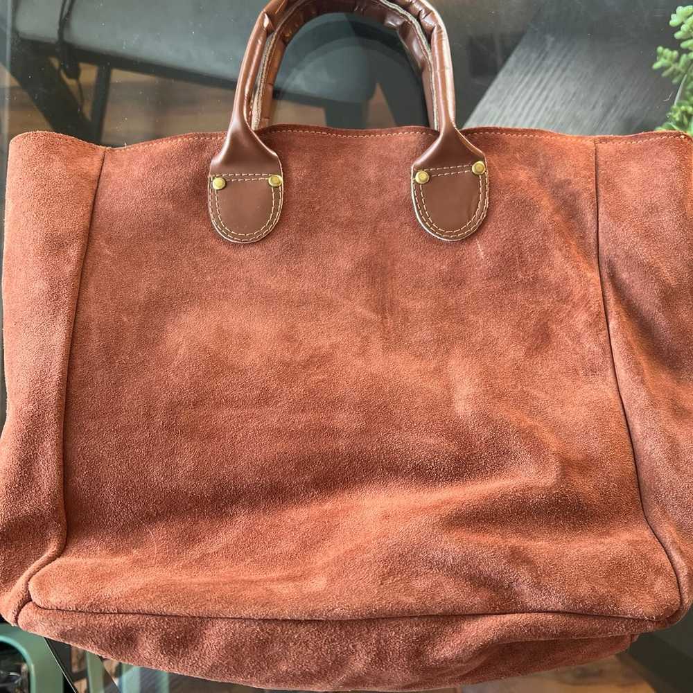 Brookstone Brown Suede Leather Tote - image 3