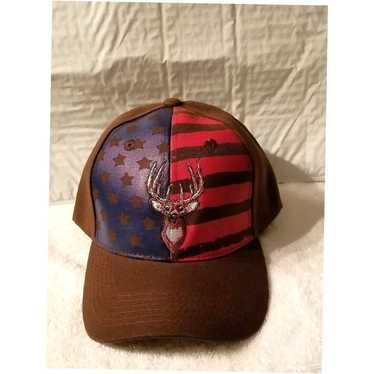 Vintage American Flag Embroidered Brown Outdoor H… - image 1