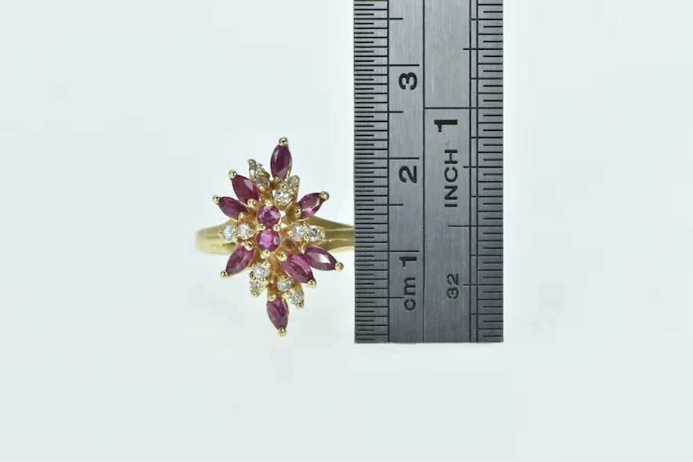 14K Marquise Ruby Diamond Cluster Statement Ring … - image 4