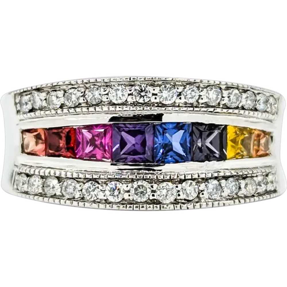 Multi-Color Sapphire & Diamond Ring in White Gold - image 1