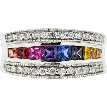 Multi-Color Sapphire & Diamond Ring in White Gold - image 1