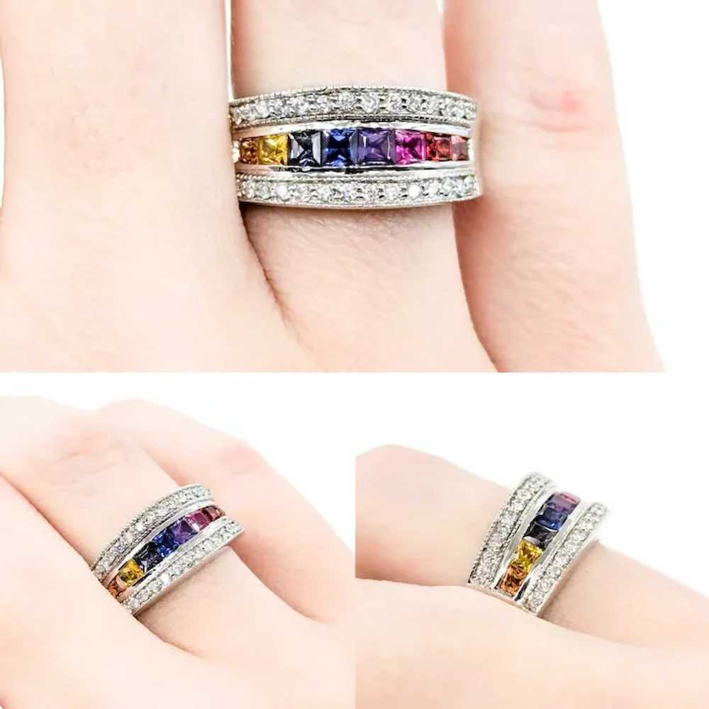 Multi-Color Sapphire & Diamond Ring in White Gold - image 2