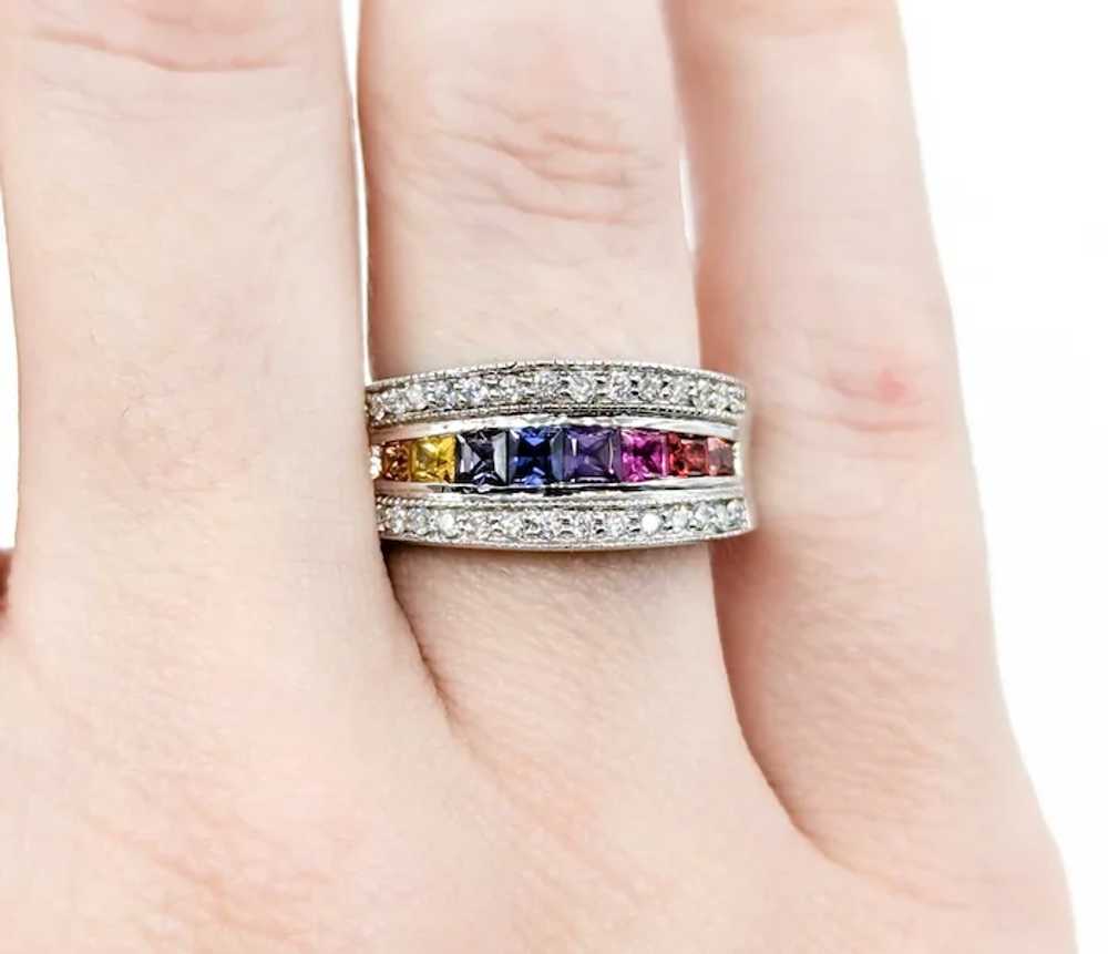 Multi-Color Sapphire & Diamond Ring in White Gold - image 3