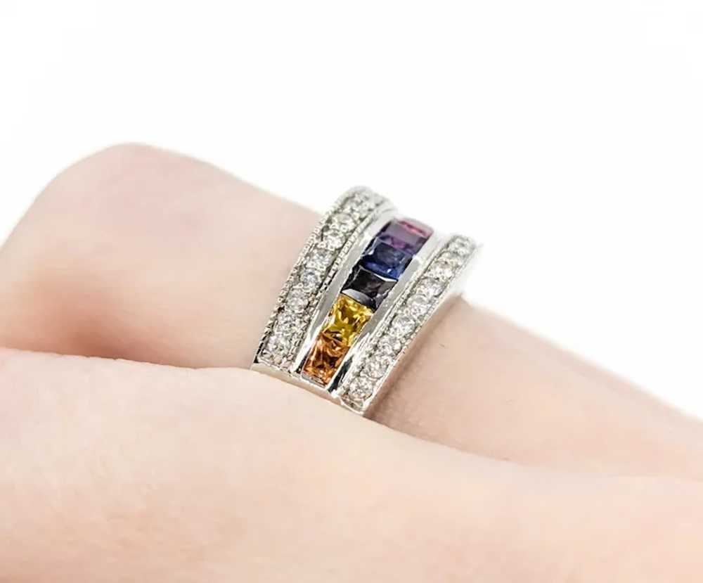 Multi-Color Sapphire & Diamond Ring in White Gold - image 4