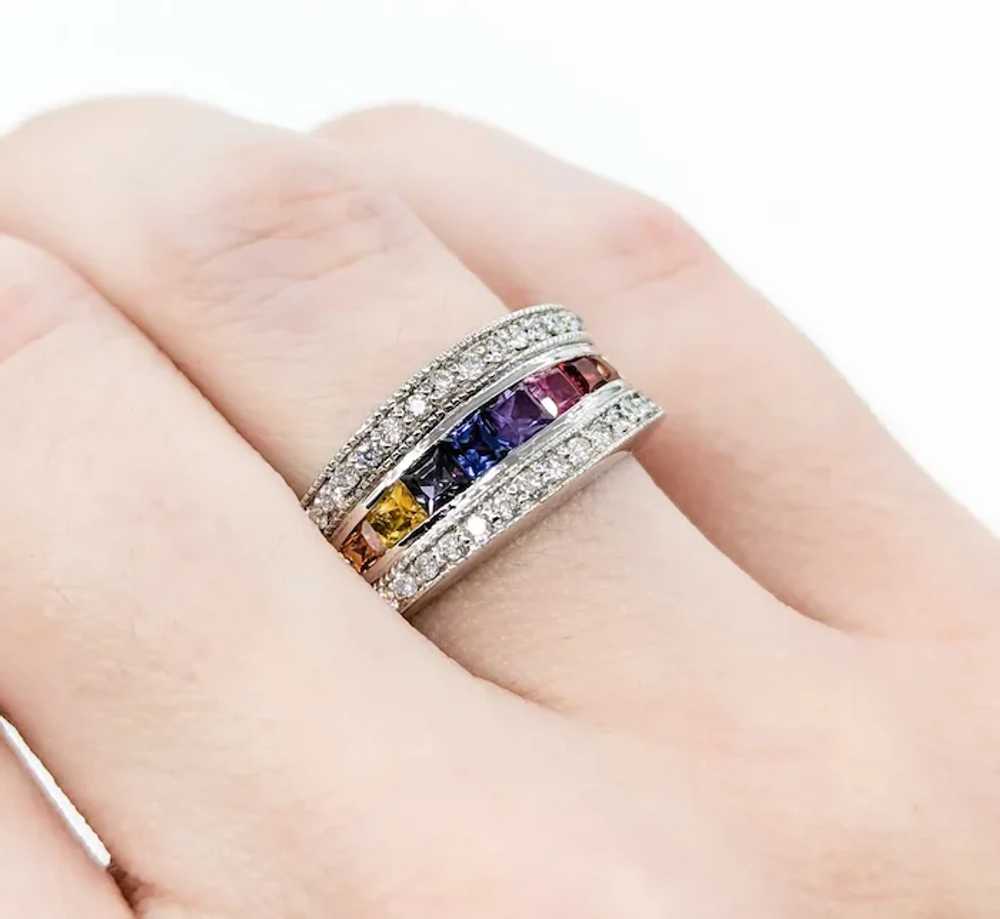 Multi-Color Sapphire & Diamond Ring in White Gold - image 5