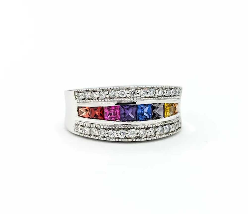 Multi-Color Sapphire & Diamond Ring in White Gold - image 6