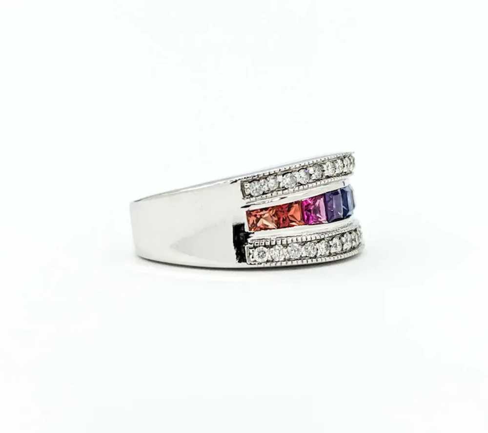 Multi-Color Sapphire & Diamond Ring in White Gold - image 7