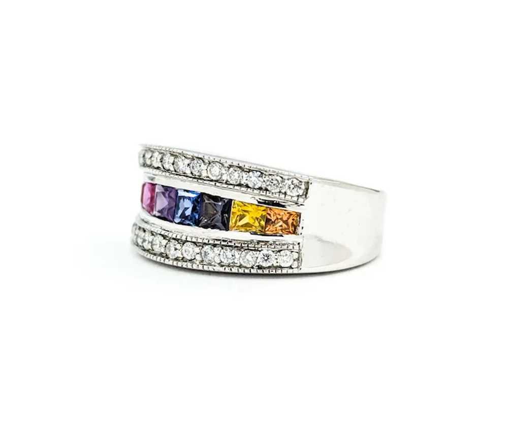 Multi-Color Sapphire & Diamond Ring in White Gold - image 8