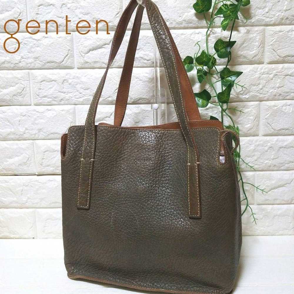 【Excellent Condition】genten Tote Bag Leather Khak… - image 1