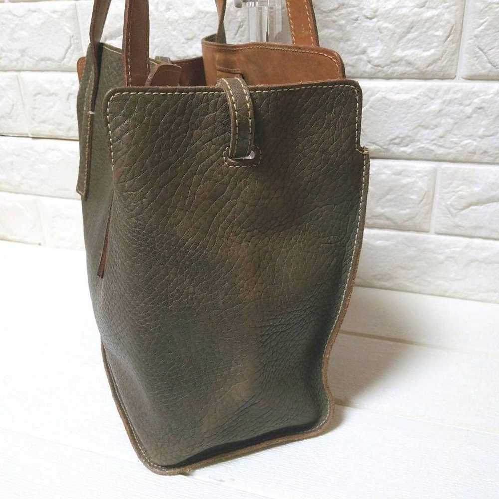 【Excellent Condition】genten Tote Bag Leather Khak… - image 3