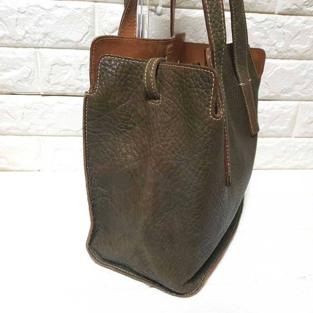 【Excellent Condition】genten Tote Bag Leather Khak… - image 4