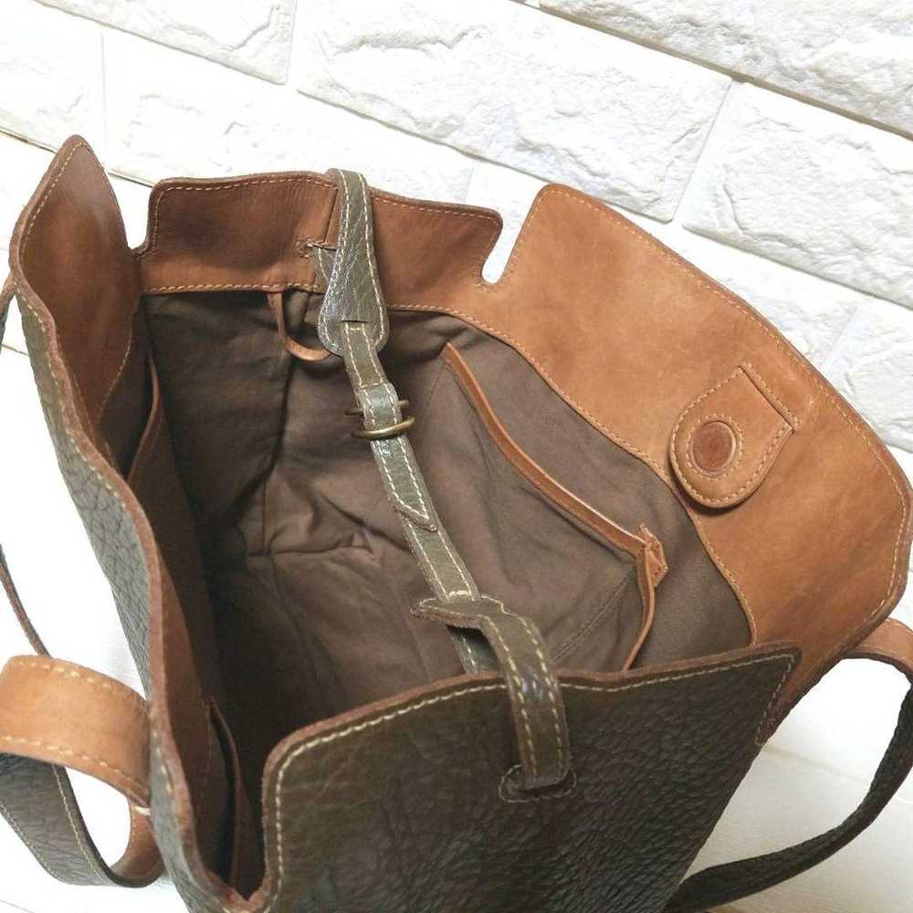 【Excellent Condition】genten Tote Bag Leather Khak… - image 5