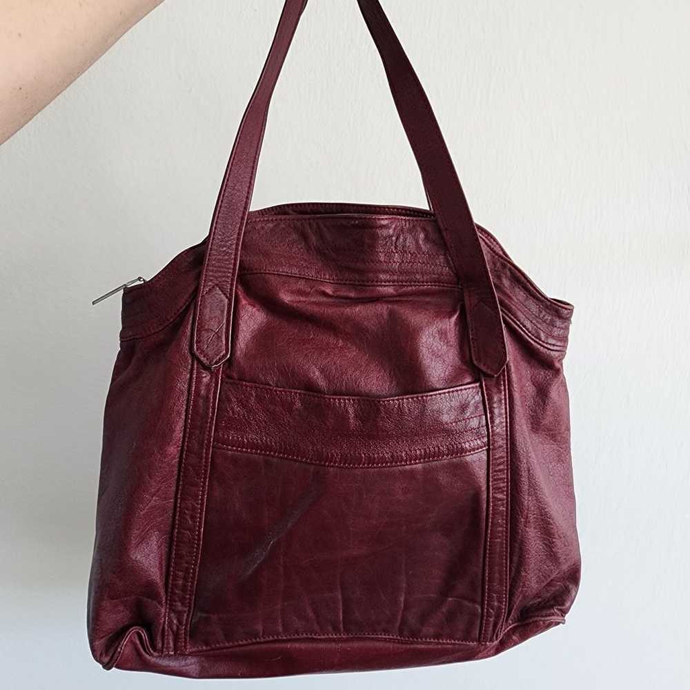 Vintage Women's Burgundy Red Shoulder Bag Purse T… - image 2