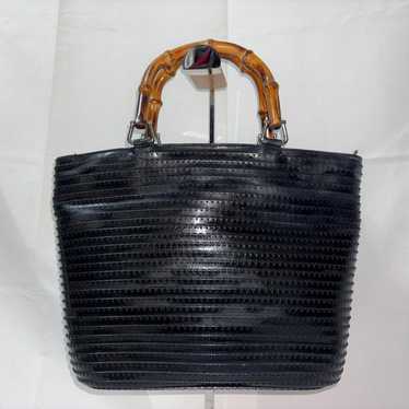 GUCCI Bamboo Tote Old Gucci Black Leather Woven